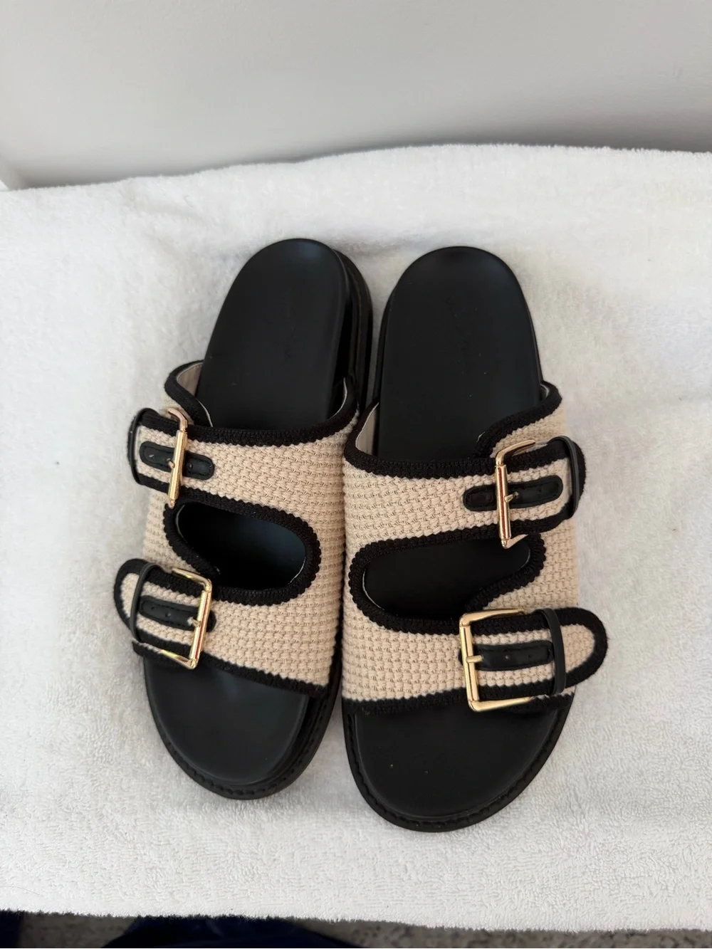 Universal Thread Kylie Knit Double Band Footbed Sandals Size 10 Neutral